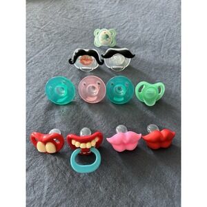 Large Lot Of Mixed Pacifiers Funny Face, Mustache, Silly, Philip's Agent Soothie